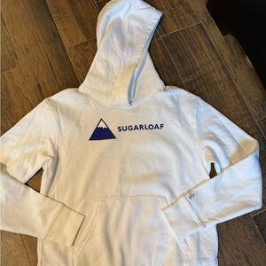 Sugarloaf White Hoodie with Blue Logo
